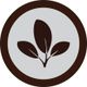 Braunes Blatt-Symbol auf grauem Hintergrund mit braunem Rand.