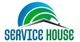 Logo con testo "Service House", cielo blu e tetto verde stilizzato.