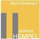 Gelbes Logo mit grauen Balken. Text: "Rechtsanwalt Andreas Hempel".