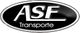 Logotipo oval preto com letras brancas "ASF Transporte".