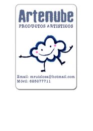 Tarjeta de presentación de Artenube con una nube sonriente y datos de contacto.