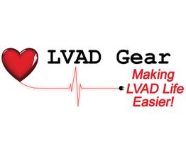 Heart icon with text: "LVAD Gear - Making LVAD Life Easier!" and a heartbeat line.