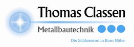 Logo von "Thomas Classen Metallbautechnik" mit blauem Licht und drei blauen Kreisen.