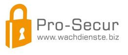 Logo von Pro-Secur: Orangenes Schloss mit Schriftzug und URL www.wachdienste.biz.