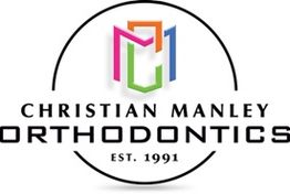 Logo for Christian Manley Orthodontics, established 1991, with colorful geometric design.