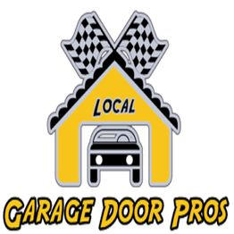 Logo of "Local Garage Door Pros" with a car, house, and racing flags.