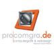 Logo von "procomgra.de" mit orangefarbenem 3D-Rahmen und Text "computergrafik & webdesign".