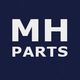 Weißer Text "MH PARTS" auf dunkelblauem Hintergrund.