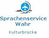 Logo mit Flugzeugsymbol, Schriftzug "Sprachenservice Wahr" und "Kulturbrücke" darunter.