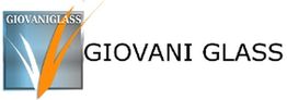 Logo of Giovani Glass with stylized white and orange swooshes on a blue background.