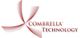 Logo von Combrella Technology mit rotem, stilisiertem Windrad und Schriftzug in Rot.