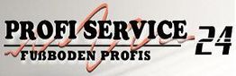 Textlogo: "Profi Service 24, Fußboden Profis" mit dekorativer roter Linie im Hintergrund.