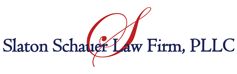 Slaton Schauer Law Firm, PLLC logo with elegant red and blue lettering.