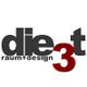 Schwarzer Text "die t" mit roter "3", darunter "raum+design".