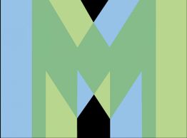 Buchstabe "M" in Blau und Grün mit schwarzen Zwischenräumen auf hellem Hintergrund.