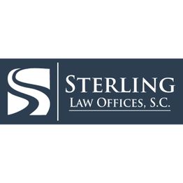 Sterling Law Offices logo with a stylized "S" on a dark blue background.