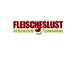Logo mit Text "Fleischeslust - Artgerechte Tiernahrung" in Rot und Grün auf weißem Hintergrund.