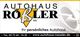 Autohaus Rößler Logo mit Kontaktinfos und Opel-Logo rechts. Webseite: autohaus-roessler.de