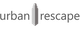 Logo met tekst "urban escape" en een afbeelding van een grijze wolkenkrabber in het midden.