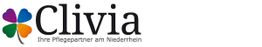 Clivia-Logo mit farbigem Kleeblatt und Slogan "Ihre Pflegepartner am Niederrhein".