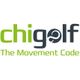 Chigolf-Logo mit Slogan: The Movement Code. Innovatives Golfthema mit stilisiertem "g".