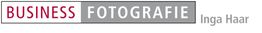 "Logo mit Schriftzug 'Business Fotografie Inga Haar' in Rot und Grau auf weißem Hintergrund."