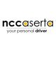 Logo "ncc aserta", testo nero con dettagli gialli. Sotto scritto: "your personal driver".