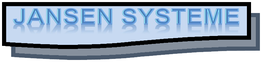 Schriftzug "JANSEN SYSTEME" in blauer Farbe mit Spiegelung auf hellblauem Hintergrund.