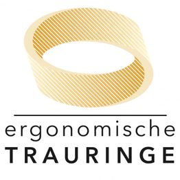 Goldener Ring mit Schriftzug "ergonomische Trauringe" darunter.