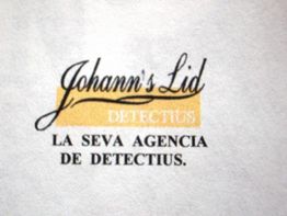 Texto con el logotipo de "Johann's Lid Detectius" y "La seva agencia de detectius".