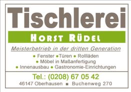 Tischlerei Horst Rüdel, Oberhausen. Möbel, Innenausbau, Gastronomieeinrichtungen. Tel.: (0208) 670542.
