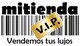 Logotipo con código de barras, texto "mitienda", y etiqueta dorada "V.I.P.".