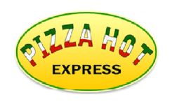 Gelbes Logo mit Text "Pizza Hot Express", inspiriert von italienischen Farben: grün, weiß, rot.