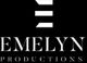 Logo of Emelyn Productions with white stripes and bold text on black background.