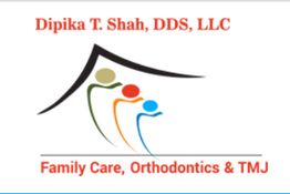Logo for Dipika T. Shah, DDS, LLC, featuring family figures and dental care text.