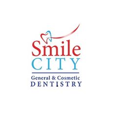 Smile City Dentistry logo with a heart and swoosh design.