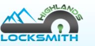 Highlands Locksmith logo with mountains and a keyhole.