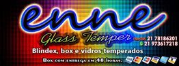 Banner colorido da "enne Glass Temper": Blindex e vidros temperados. Entrega em 48 horas.