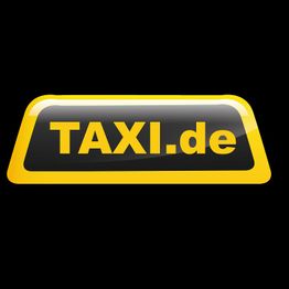 Gelbes und schwarzes Logo mit der Aufschrift "TAXI.de" auf schwarzem Hintergrund.