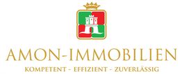 Logo von Amon-Immobilien mit einem Wappen darüber. Wörter: Kompetent, effizient, zuverlässig.