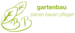 Logo mit grünen Blättern und Text: "Gartenbau planen bauen pflegen".