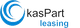 Logo mit blauem Kreis und Text "kasPart leasing" in Schwarz und Blau.