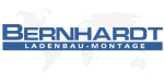 Logo von "Bernhardt Ladenbau-Montage" mit Weltkarte im Hintergrund.