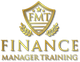 Gold shield logo with "FMT" above "Finance Manager Training" and laurel branches.