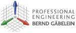 Logo mit drei Pfeilen in Rot, Blau, Grün und Text: Professional Engineering Bernd Gäbelein.