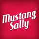 Texto em branco: "Mustang Sally" em fundo vermelho.