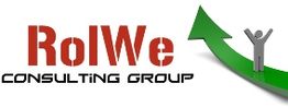 Logo: "RoIWe Consulting Group" mit grünem Pfeil und personifizierter Figur rechts.
