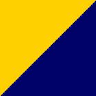 Rectángulo dividido diagonalmente: amarillo arriba, azul oscuro abajo.