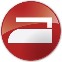 Rotes Logo mit weißem Bügeleisen-Symbol darauf.