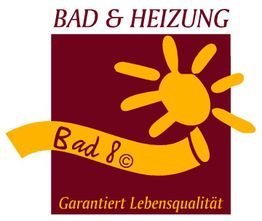 Bad & Heizung Logo mit gelber Sonne und Text: "Garantiert Lebensqualität".